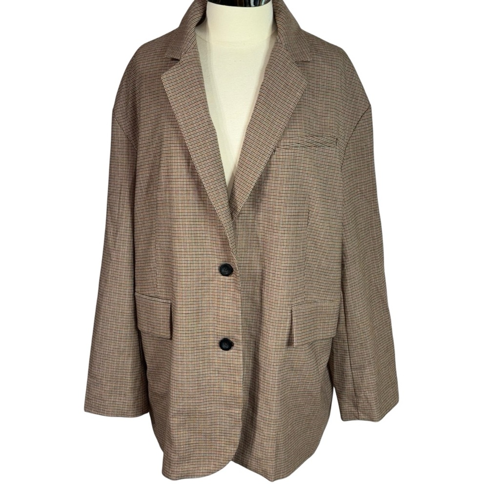 Free People oversized checked blazer in taupe plaid - Picture 3 of 16